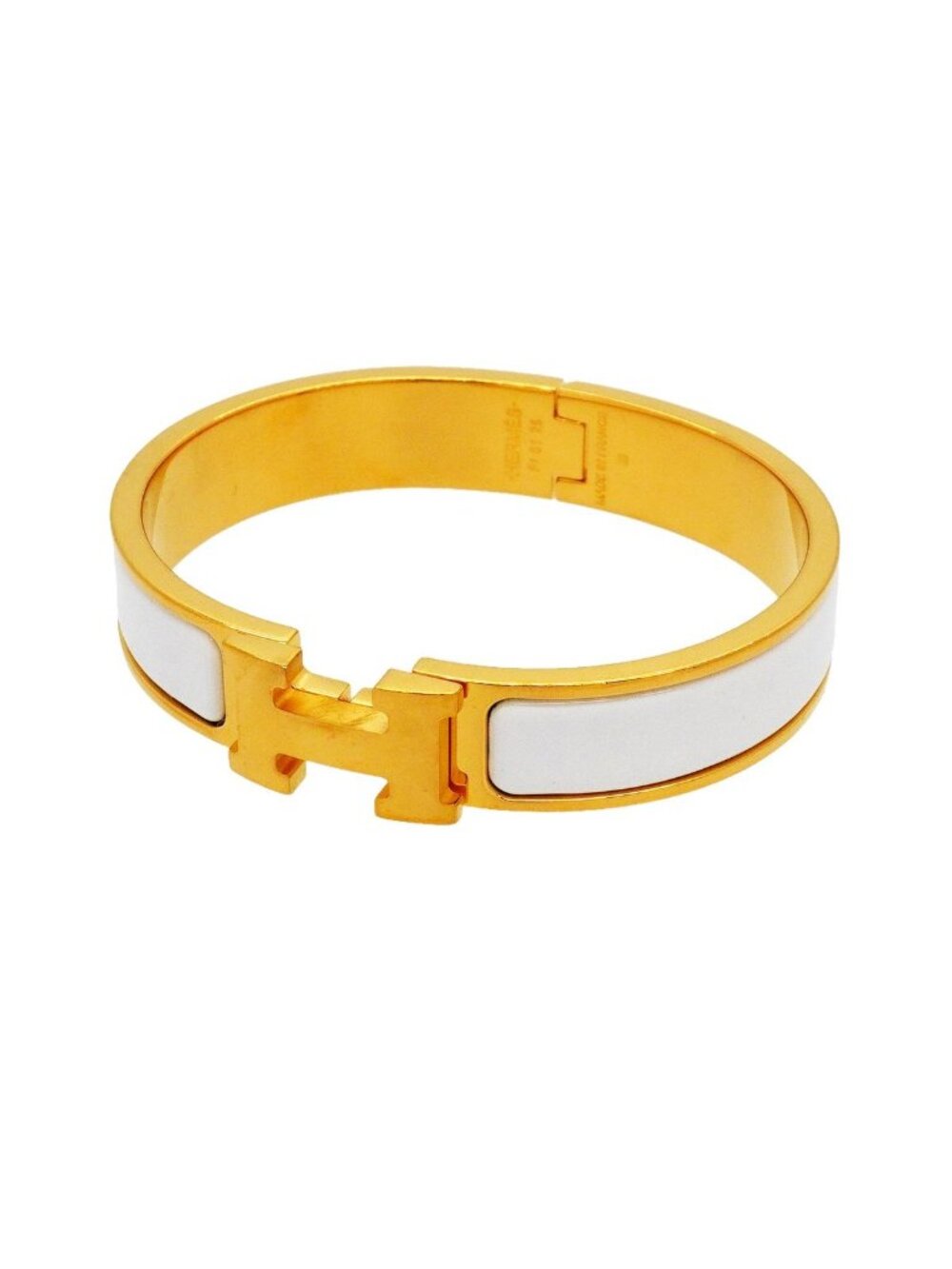 Hermes Bangle Clic Clac PM Gold Plated White Bracelet